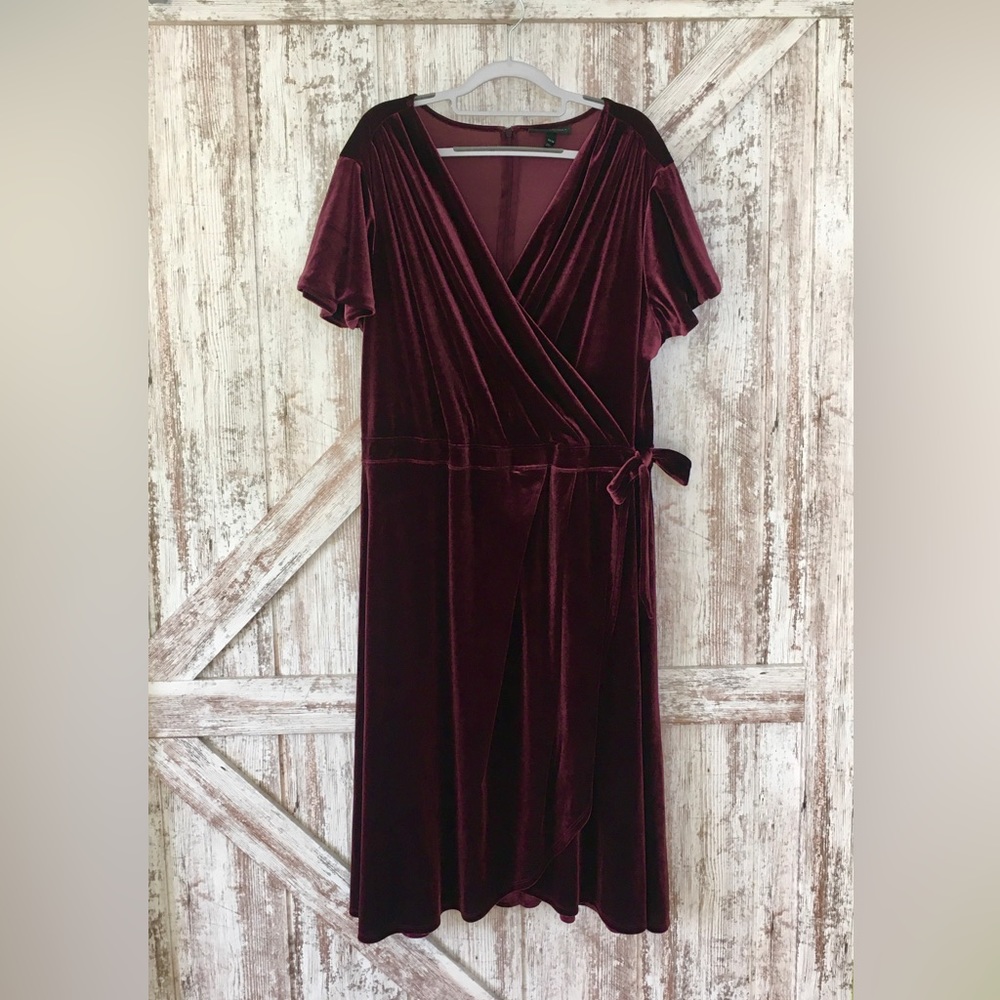 Lane Bryant Burgundy / Maroon Faux-Wrap Velvet Dress